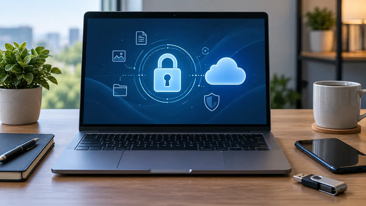 Laptop và thiết bị lưu trữ minh họa việc bảo vệ dữ liệu cá nhân
