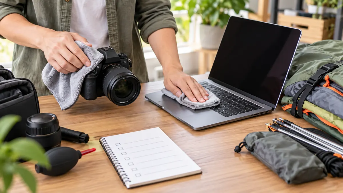 Kiểm tra máy ảnh, laptop và đồ cắm trại trước khi trả