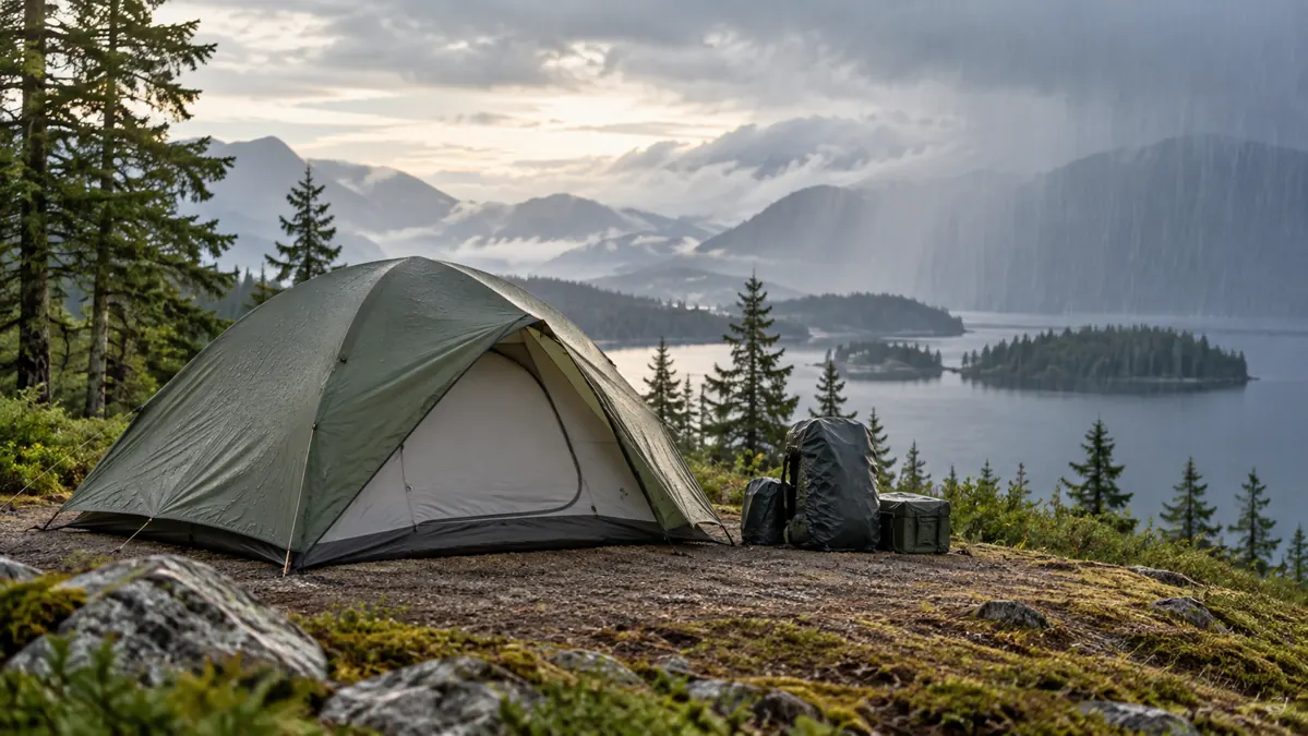Lều cắm trại trên nền đất cao ráo trong ngày mưa