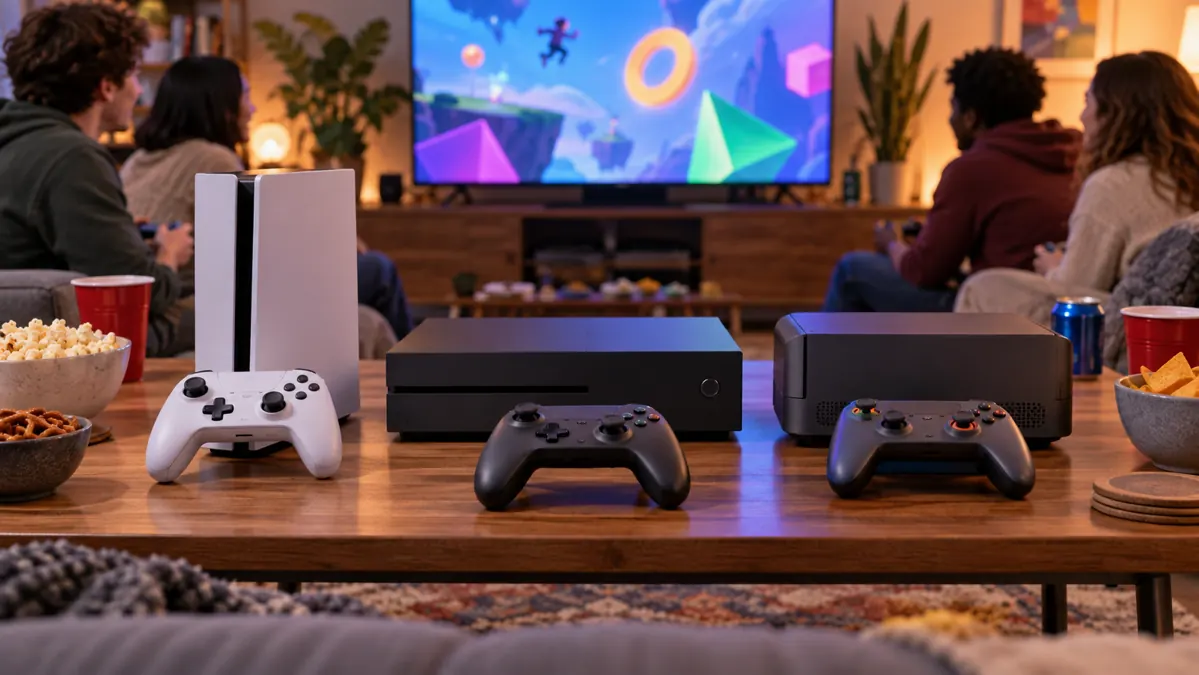 Các máy chơi game không gắn thương hiệu trên bàn phòng khách